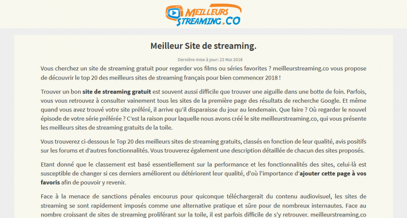 Classement des meilleurs sites de streaming VF et VOSTFR