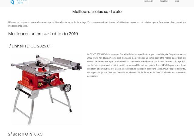 Outil comparatif sur les marques de scies sur table de 2020